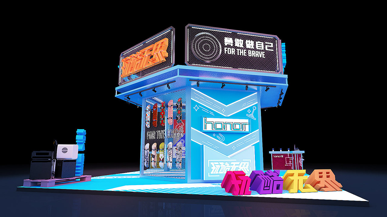 玩酷無(wú)界快閃店里的滑板裝飾，酷